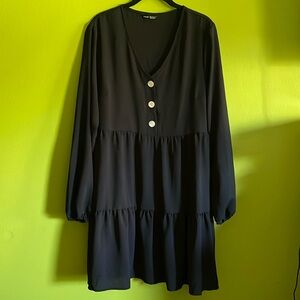 Shein Black Long Sleeve Babydoll Midi Dress Size XL